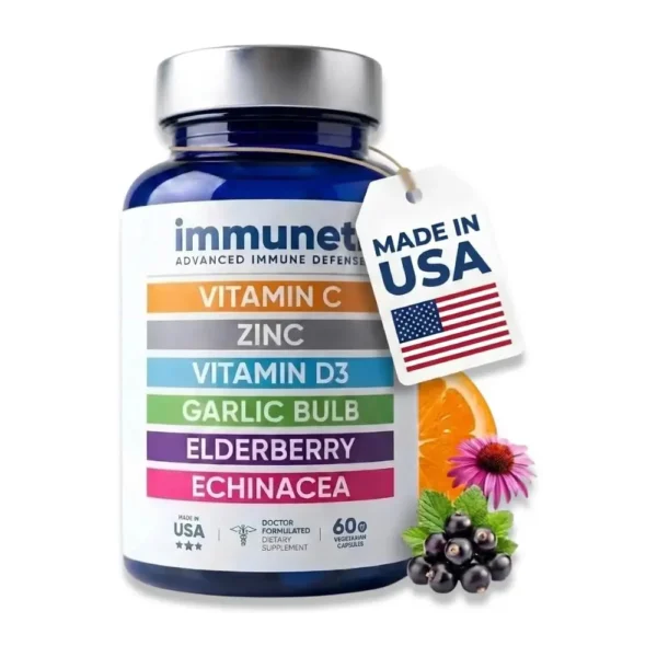 Immuneti Advanced Immune Support – Doctor Formulated 6-in-1 Daily Immunity Supplement – Made in USA – With Vitamin C, D3, Zinc, Elderberry, Garlic & Echinacea - Vital Nutrients & Antioxidants