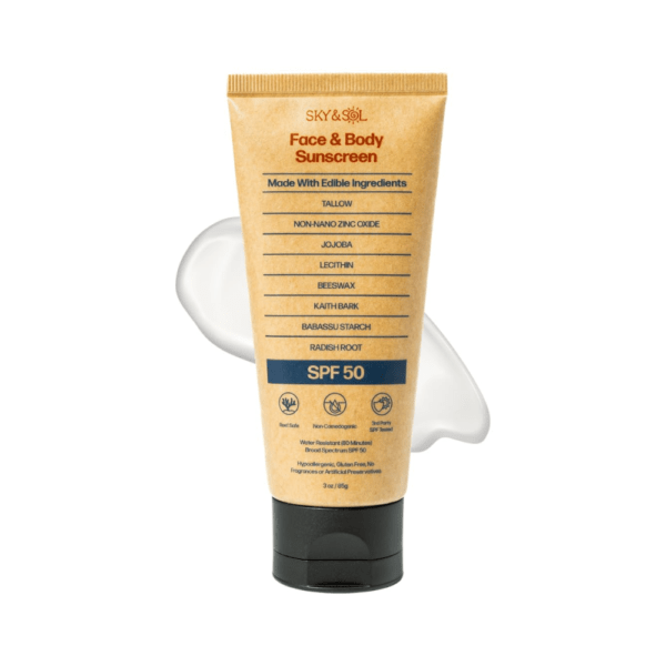 Sky and Sol Mineral Sunscreen SPF 50 | With Grass-Fed Tallow & Zinc Oxide | Non-Greasy Formula for Face & Body | Made Without Reef-Harming UV Filters | 3 oz (85 g)